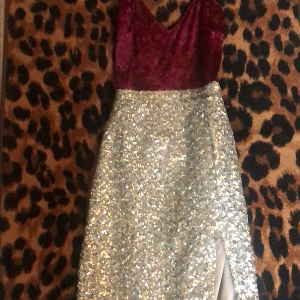 Burgundy and sequin knee length dress